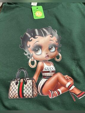 NEW Green Graphic Sweatshirt with Betty Boop Style Gucci Print - XL